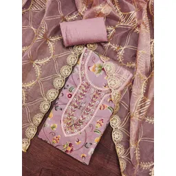 SHADOW & SAINING Floral Embroidered Beads and Stones Organza Semi-Stitched Dress Material-image-31