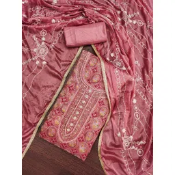 SHADOW & SAINING Floral Embroidered Beads and Stones Organza Semi-Stitched Dress Material-image-35