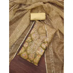 SHADOW & SAINING Floral Embroidered Beads And Stones Organza Semi-Stitched Dress Material-image-36