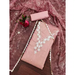 SHADOW & SAINING Floral Embroidered Beads And Stones Semi-Stitched Dress Material-image-2