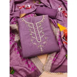 SHADOW & SAINING Floral Embroidered Beads and Stones Unstitched Dress Material-image-1