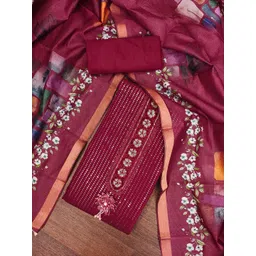 SHADOW & SAINING Floral Embroidered Sequinned Roman Silk Unstitched Dress Material-picture-30