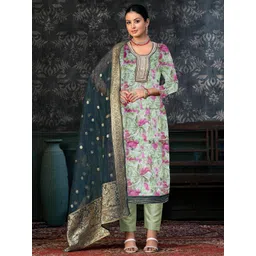 SHADOW & SAINING Floral Printed Beads And Stones Organza Unstitched Dress Material-picture-37