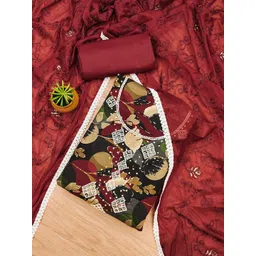 SHADOW & SAINING Floral Printed Beads and Stones Pure Cotton Unstitched Dress Material-image-20