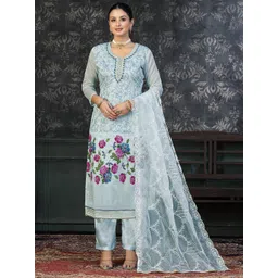 SHADOW & SAINING Floral Printed Beads And Stones Unstitched Dress Material-picture-33