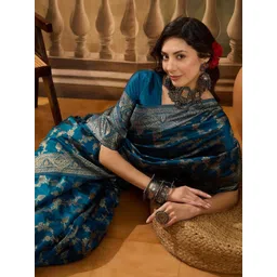 SHADOW & SAINING Floral Woven Design Zari Banarasi Jacquard Saree-picture-27