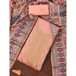 SHADOW & SAINING Floral Woven Design Zari Banarasi Jacquard Semi-Stitched Dress Material-picture-24