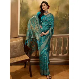 SHADOW & SAINING Floral Woven Design Zari Banarasi Saree with Blouse Piece-picture-22