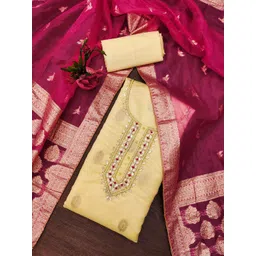 SHADOW & SAINING Floral Woven Design Zari Work Organza Semi-Stitched Dress Material image 1