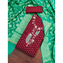 SHADOW & SAINING Floral Woven Design Zari Work Semi-Stitched Dress Material-picture-14