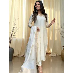 SHADOW & SAINING Women Embroidered Regular Sequinned Cotton Kurta with Trousers & Dupatta-picture-24