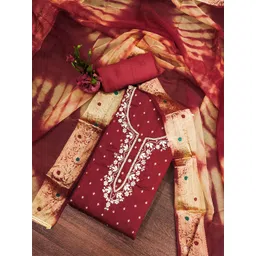 SHADOW & SAINING Woven Design Beads and Stones Jacquard Semi-Stitched Dress Material-image-12