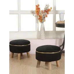 Shadowkart 2Pc Black Wooden Mudda Pouffe Ottoman-picture-39