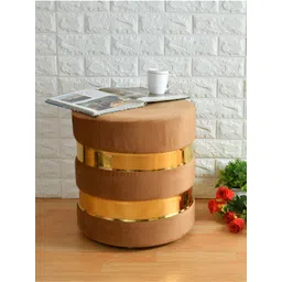 Shadowkart Beige Wooden & Velvet Ottoman Pouffe Stool-picture-21