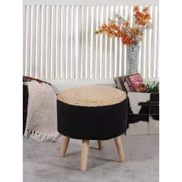 Shadowkart Black & Beige Wooden Pouffe Ottoman-image-33
