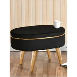 Shadowkart Black & Beige Wooden Pouffes Sitting Mudda Ottomans-image-24