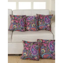 Shadowkart Black & Blue 2 Pieces Ethnic Motifs Printed Velvet Square Cushion Covers-image-0