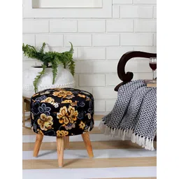 Shadowkart Black & Gold Toned Floral Printed Pouffes Sitting Ottoman-picture-24