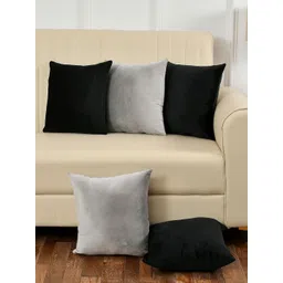 Shadowkart Black & Grey 5 Pieces Velvet Square Cushion Covers-image-47