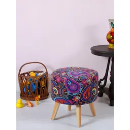 Shadowkart Black & Purple Bohemian Printed Velvet Pouffe Sitting Ottomans-picture-15