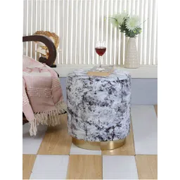 Shadowkart Black & White Printed Wooden & Velvet Round Ottoman-picture-28