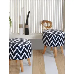 Shadowkart Black & White Printed Wooden Pouffes Sitting Mudda Ottomans-image-17
