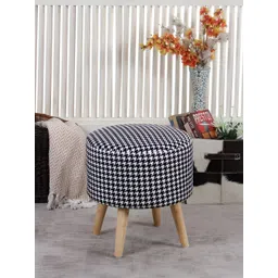 Shadowkart Black & White Wooden Mudda Pouffe Ottoman-image-31