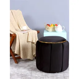 Shadowkart Black Wooden Cylindrical Ottoman-image-18