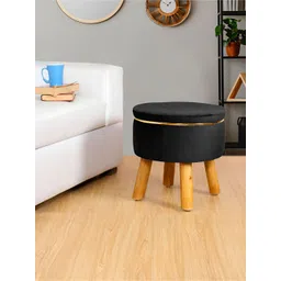 Shadowkart Black Wooden Round Pouffes Ottoman-picture-41