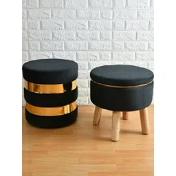 Shadowkart Black Wooden Round Shaped Ottomans-image-13