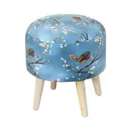 Shadowkart Blue 2 Pieces Printed Wooden Mudda Pouffe Ottoman image 5