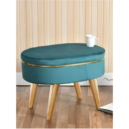 Shadowkart Blue & Brown Wooden & Velvet Freeform Ottoman-picture-12