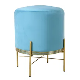 Shadowkart Blue And Gold Toned Cylindrical Pouffes Ottomans-image-3