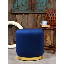 Shadowkart Blue & Gold-Toned Wooden Cylindrical Ottoman-picture-26