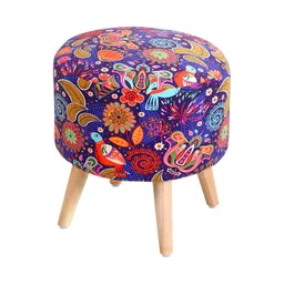 Shadowkart Blue & Orange Ethnic Motifs Printed Wooden & Velvet Ottoman Pouffe Stool-picture-40