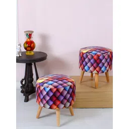 Shadowkart Blue & Pink 2 Pieces Geometric Printed Wooden Ottomans-picture-24