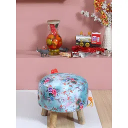 Shadowkart Blue & Pink Floral Printed Wooden Round Shaped Ottomans-picture-27