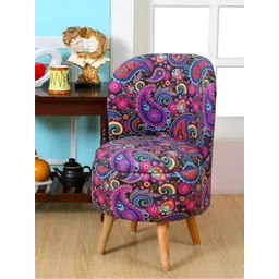 Shadowkart Blue & Pink Paisley Printed Velvet & Wooden Ottoman-image-8