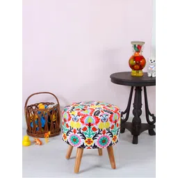 Shadowkart Blue & White Floral Printed Wooden & Velvet Pouffes Ottoman-picture-10