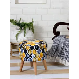 Shadowkart Blue & Yellow Printed Wooden Pouffes Sitting Mudda Ottoman-image-14