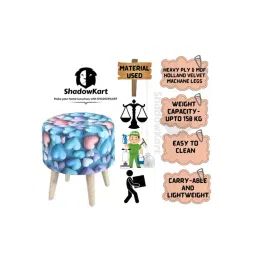 Shadowkart Blue Heart Wood Printed Ottoman-picture-11