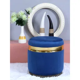 Shadowkart Blue Tufted Velvet & Velvet Framed Cylindrical Ottoman-picture-37