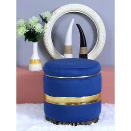 Shadowkart Blue Tufted Velvet & Velvet Framed Cylindrical Ottoman-picture-38