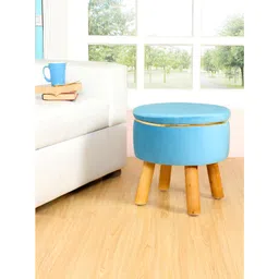 Shadowkart Blue Wooden Round Pouffes Ottoman-picture-34
