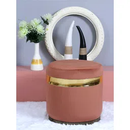 Shadowkart Brown & Gold-Toned Velvet Round Pouffes Ottomans Stool-picture-12