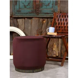 Shadowkart Brown & Gold-Toned Wooden Cylindrical Pouffes Ottomans-picture-11