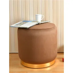 Shadowkart Brown And Gold Toned Wooden Cylindrical Pouffes Ottomans-picture-15