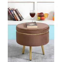 Shadowkart Brown And Gold Toned Wooden Cylindrical Pouffes Ottomans-picture-16