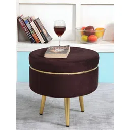 Shadowkart Brown & Gold-Toned Wooden Cylindrical Pouffes Ottomans-picture-14