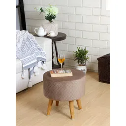 Shadowkart Brown Checked Velvet Pouffe Sitting Ottomans-picture-26